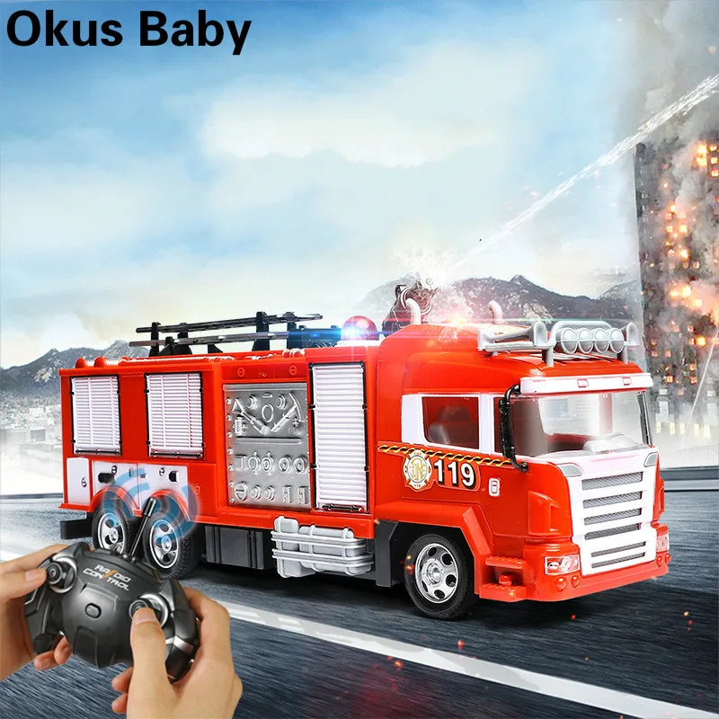 Kaugjuhtimispult Veejuga Tulekahju Truck Skaala Simulatsiooni Fire Truck Üks Võti, Pihustatud Vesi Jahe Tuled Lapsed, Parim Kingitus