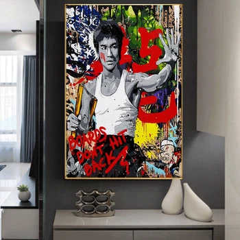 Abstraktne Bruce Lee Nunchaku Graffiti Art Lõuend Maali Kung Fu Plakat ja Print Seina Art Pilt elutuba Decor Cuadros