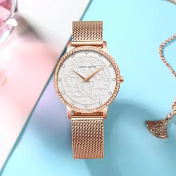 Hannah Martin Naiste Watch Fashion Rose Gold Muster 3D reljeef nikerdatud Naiste Vaata Reloj Mujer Daamid Vaadata zegarek damski