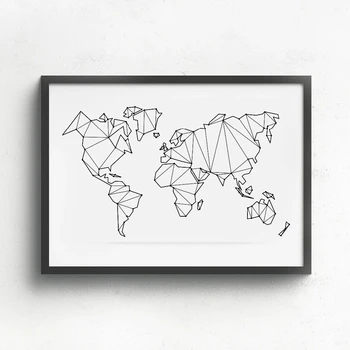 Musta ja Valge Maailma Kaart Abstraktne Lõuend Kunsti Pildi Printimine Lõuendile Maali Geomeetriline Kaart Lõuendile Maali Kodu Kaunistamiseks
