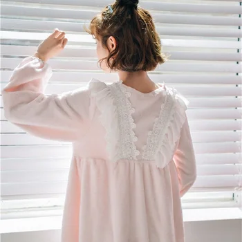 Paksenema Lapp Naine Nightgowns Naiste Talvel Soe Magus Printsess Valge Pits Sleepwear Feminino Nightwear Xmas Kingitus
