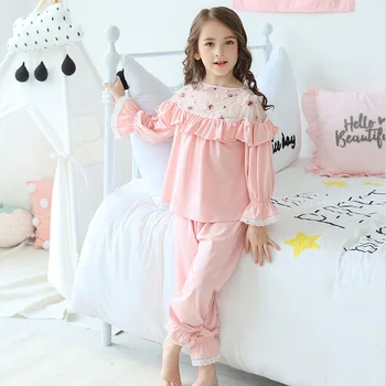 Uus Suvine Tüdrukute Pajama Komplektid Kids Puuvillased Pikad Varrukad Kodu Riided Sügis Naiste Pidžaamad Baby Sleepwear 2tk Printsess