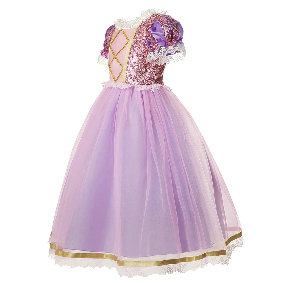 Disney Filmi Sassis Printsess Rapunzel Kostüüm Tüdrukute Lühikesed Varrukad Ehitud Mesh Ball Kleit Kid Peen Rapunzel Pool Kleit