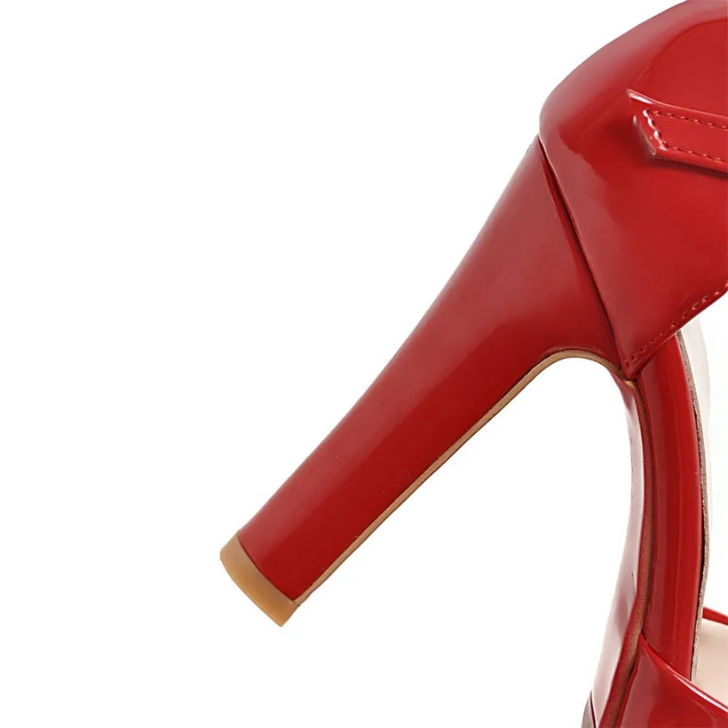 Suur Suurus Bowtie Crystal Naiste Platvorm Sandaalid 11cm Kõrge Paksu Kontsaga Punased lakknahast Suvel Büroo Poole Peep Varba Daam Kingad