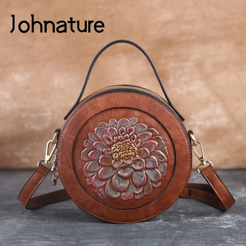 Johnature 2020 Uued Käsitsi Valmistatud Pressitud Naiste Nahast Kott Vintage Õie Daamid Väike Käekott Luksus Naine Õla Messenger Kotid