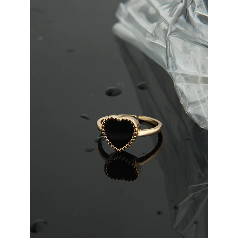 Korea versioon lihtne konstruktsioon kerge luksus Jaapan must kuld armastus S925 sterling silver ring naiste sõrmus 18k kullatud hulgimüük