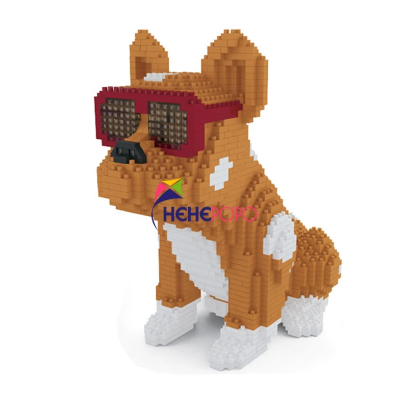 1600pcs+ Mood Bull Dog ehitusplokk 7057 7058 Prillid Loom Pet DIY 3D Mudel Mini Väikesed Klotsid Diamond Hoone Mänguasjad