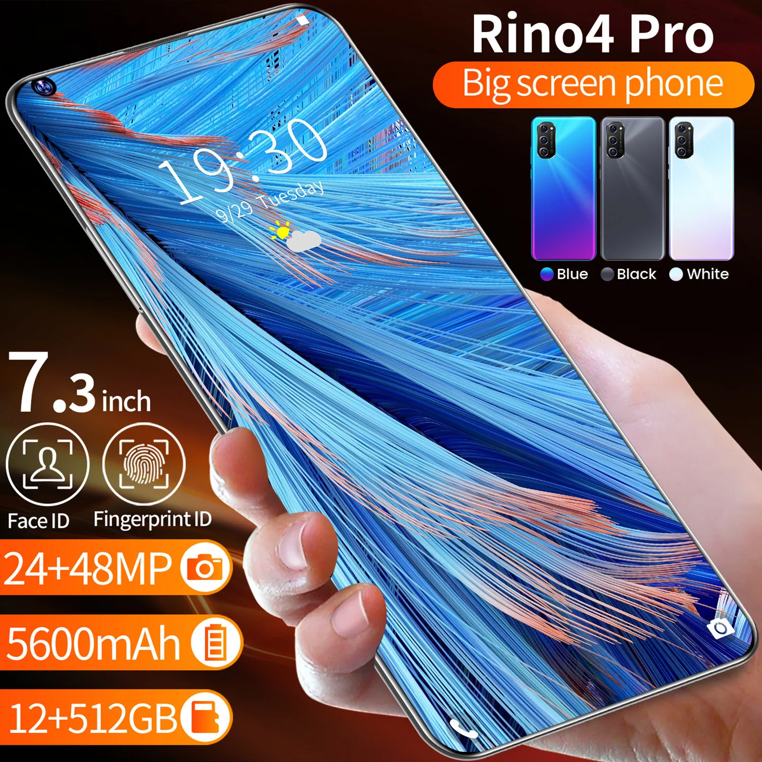 Nutitelefoni Globaalne Versioon Rino4 Pro 7.3 Tolline Vee Tilka Mobiiltelefon Ekraan, Snapdragon 855 Android 10.0 Mobiiltelefonid 5600 mAh NFC