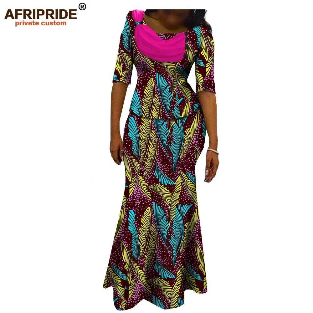 Afripride Aafrika Seelik Sobiks Naistele Sobivat Lühikeste Varrukatega Top+ Põranda Pikkus Seelik Naiste Puuvillane Ülikond A722632