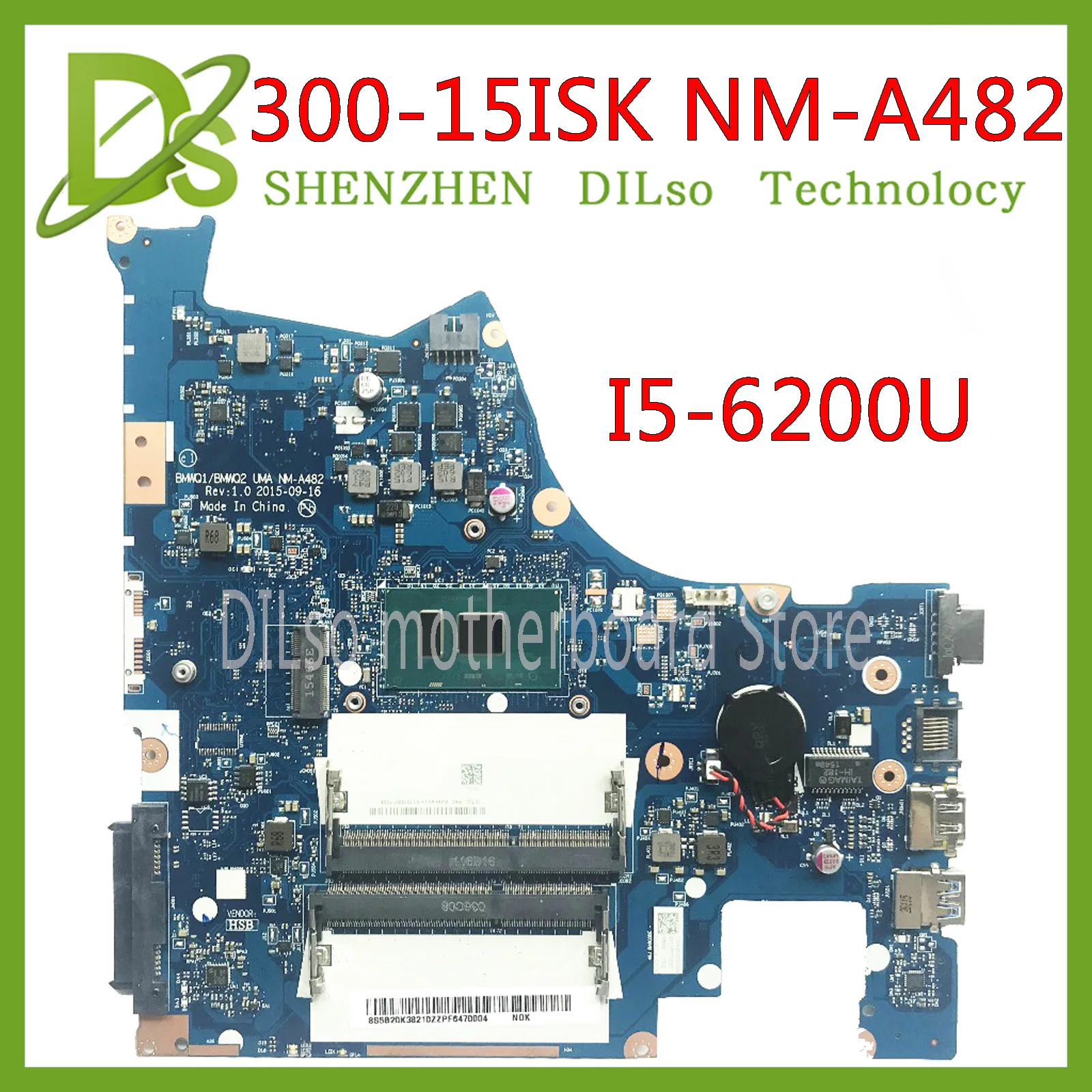 KEFU NM-A482 Emaplaadi Lenovo Ideapad 300-15ISK Sülearvuti Emaplaadi 5B20K38179 NM-A482 Koos SR2EY i5-6200u CPU originaal