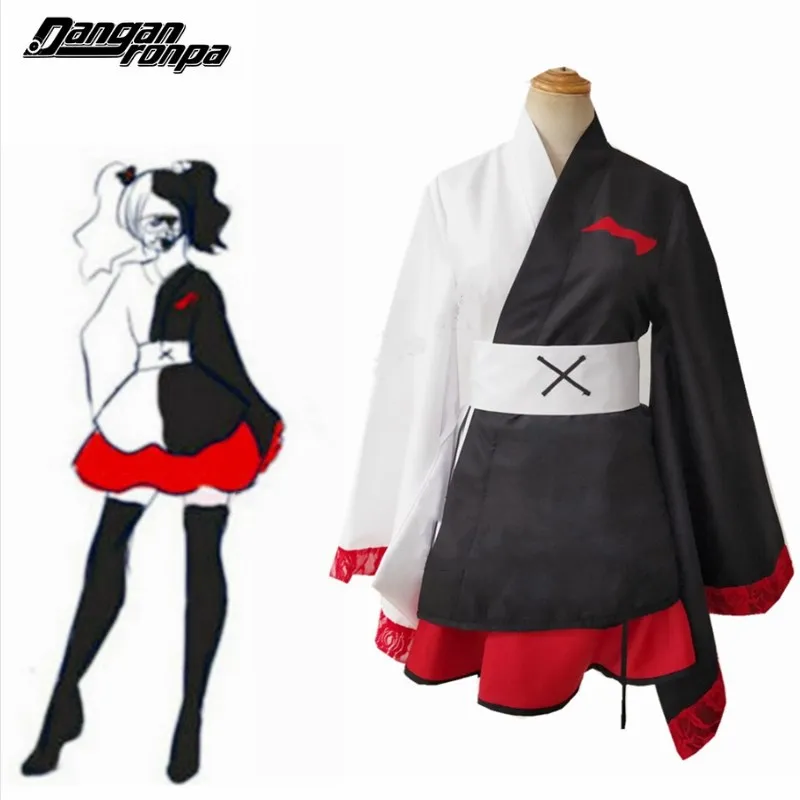 Anime Danganronpa Monokuma Cosplay Kostüümid Dangan Ronpa Kimono Pinafores Kleidid Naistele Halloween Kostüüm Parukas