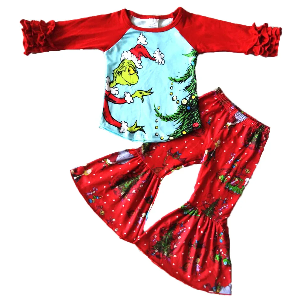Kuum müüvad lapsed jäävad pikad varrukad riided tüdruk moe cartoon trükitud disain riiete komplekt tüdruk jõulud riided