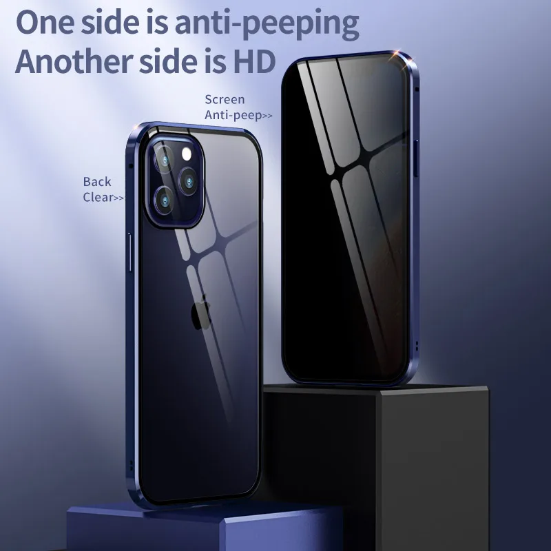 Metallide Magnetilised Anti-Peeping Telefon Case for iPhone 12 Pro Max 11 XS Max 6 7 8 Plus X-XR SE 2020 Kahepoolne Klaasist tagakaas