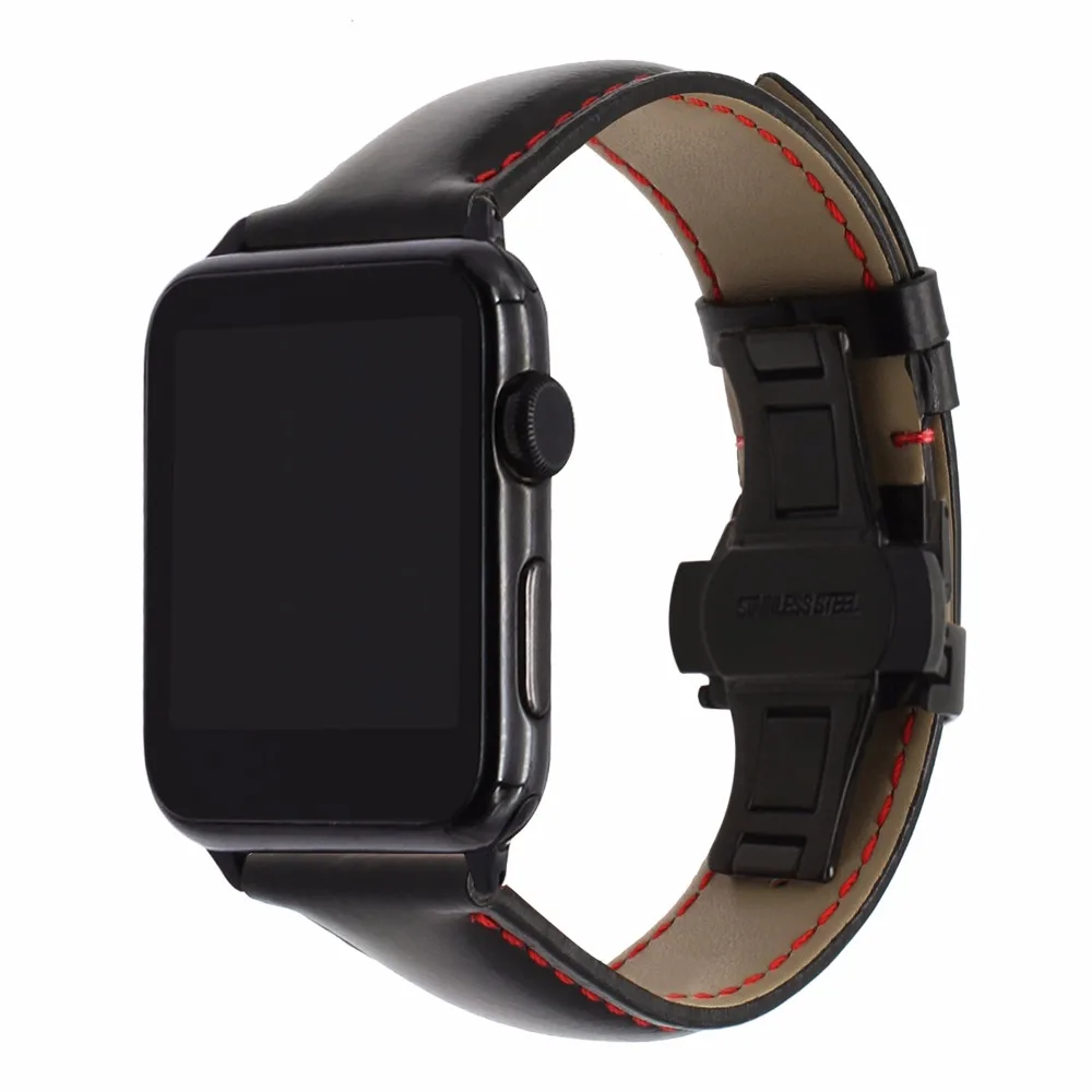 Itaalia Ehtne Vasika Nahk Watchband jaoks 38mm 42mm iWatch Apple Watch Band Terasest Liblikas Pannal Rihma Randme Vöö, Käevõru