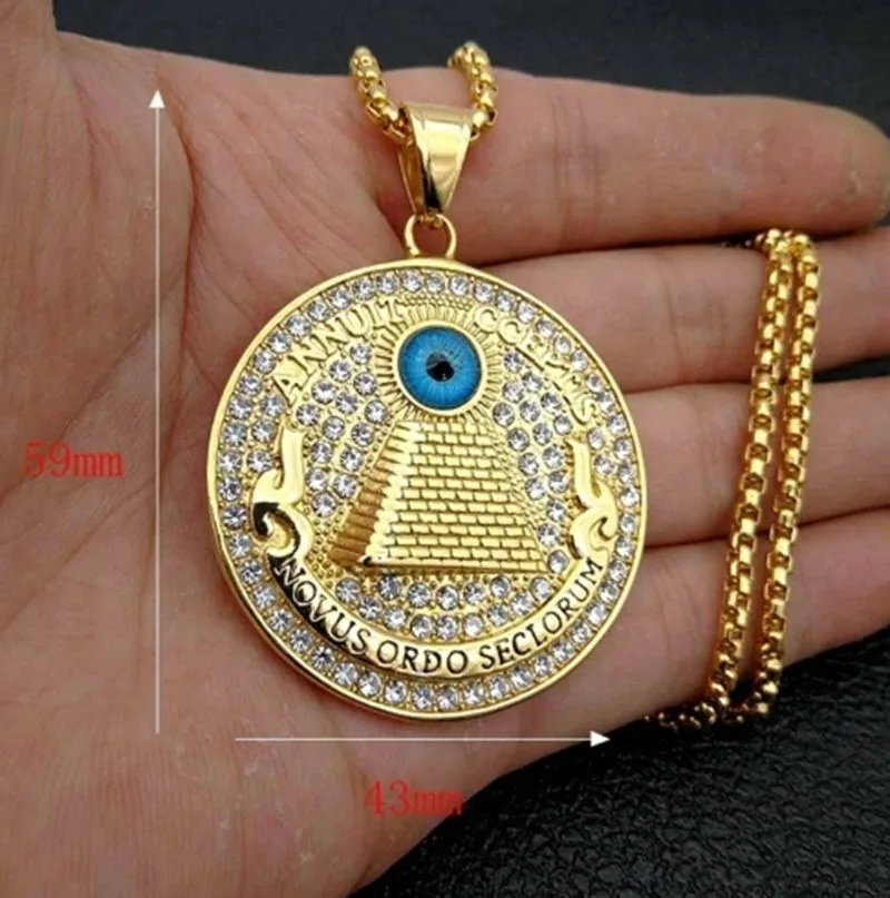 Novus Ordo Secloru Masonic Ring, Ripatsid, Kaelakeed, Illuminaadid Kuld Roostevabast Terasest Mehed, Hip-Hop Räppar Ehted