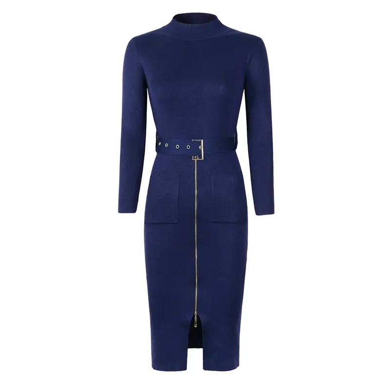 Neophil Koo Midi Naiste Kleidid 2020. Aasta Talvel Vintage Ees Tõmblukk Tiivad Tasku Pikad Varrukad kõrge kaelusega Mantel, Elastne Kleit D29A2