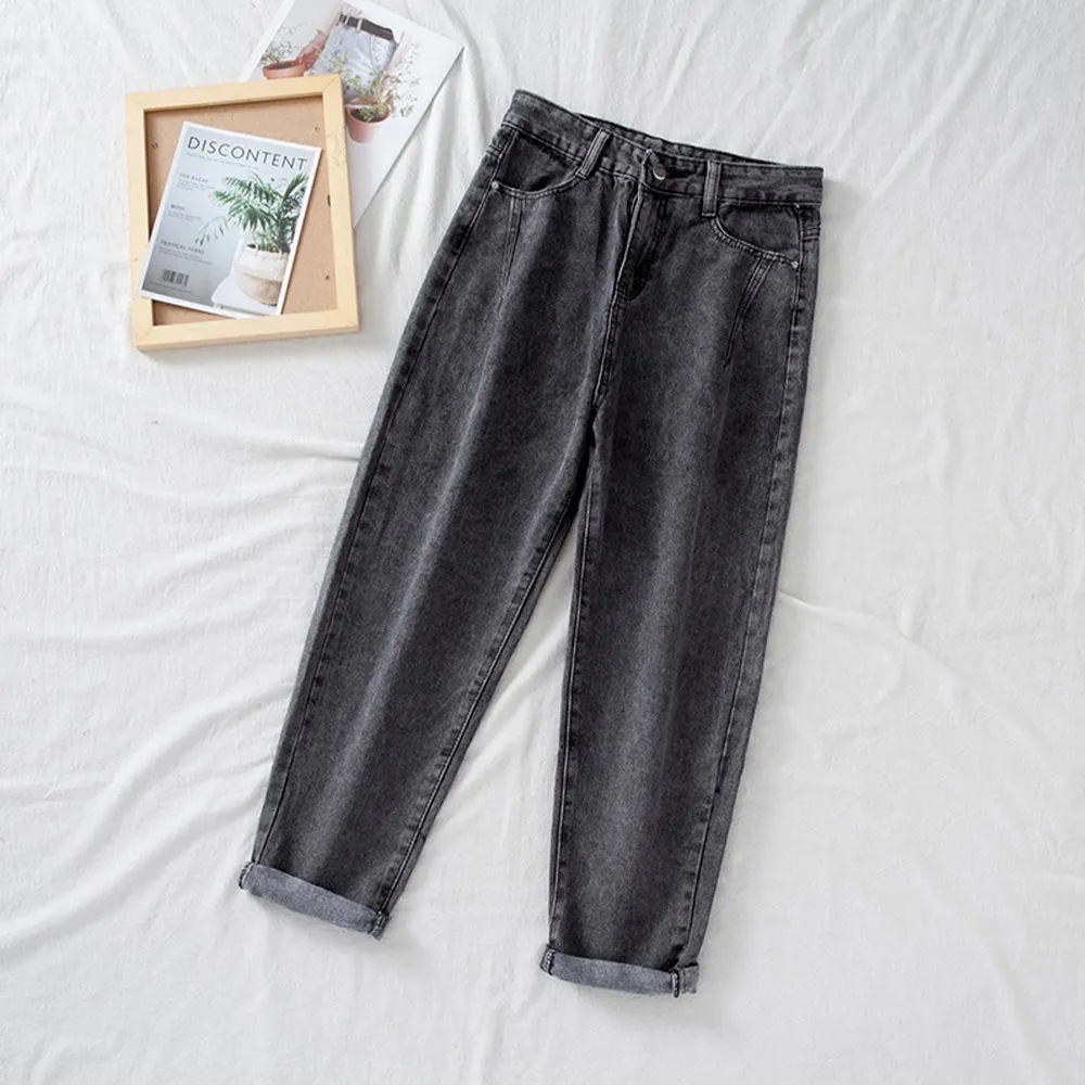 Muyogrt Kõrge Vöökoht Teksad Naiste Püksid Lahti Vabaaja Korea Stiilis Püksid Pluss Suurus Vintage Denim Püksid Koos Vööga