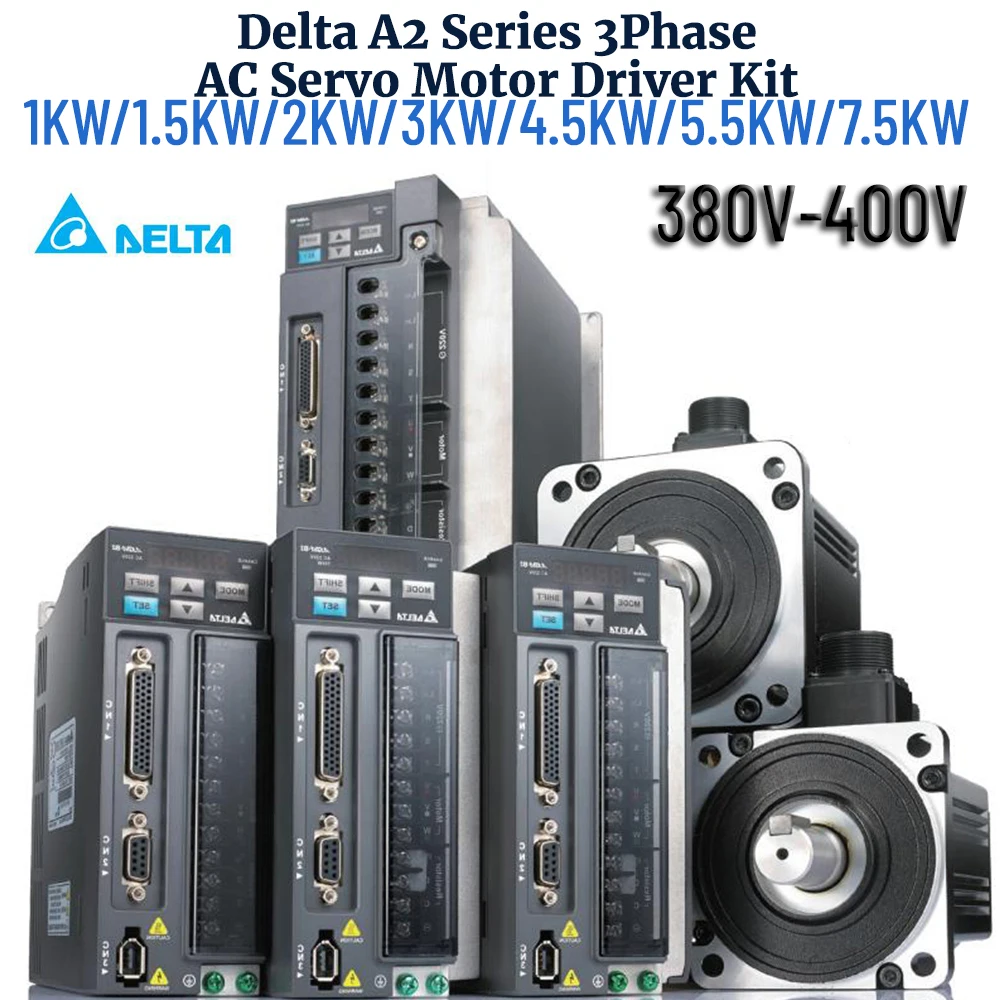 Delta 380V-400V A2-Seeria 100/130/180mm Kit 1/1.5/2/3/4.5/5.5/7.5 KW AC Servo Motor Driver Kit CANopen ' i,RS-485 Driver 3 Faasi