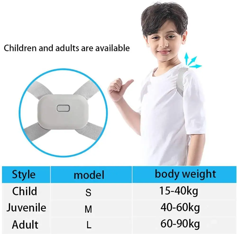 Täiskasvanud Laps Smart Posture Korrektor Intelligentne Avastamise Vibratsiooni Meeldetuletus Elektrooniline Magnet Reguleeritav Tagasi Traksidega Õige
