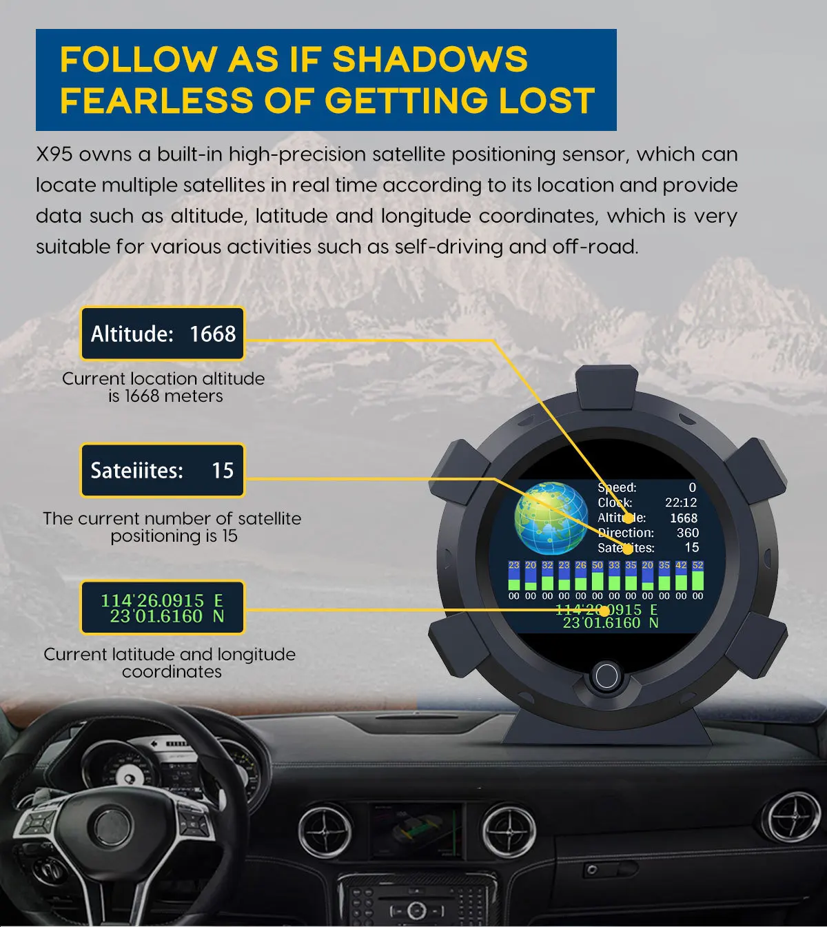 Kõrgus Off-road Seadme Suure Täpsusega Kompass Smart GPS-Kalle Arvesti Pakkuda Kalle Nurk Kiirus Seade 4x4 Auto Inclinometer
