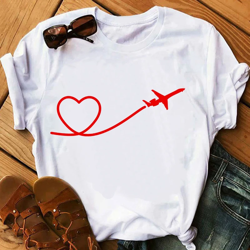 Tshirt armas lennuk aviator südame graafiline print t-särgid naistele tees goth tops t-särk naiste riided esteetiline riided