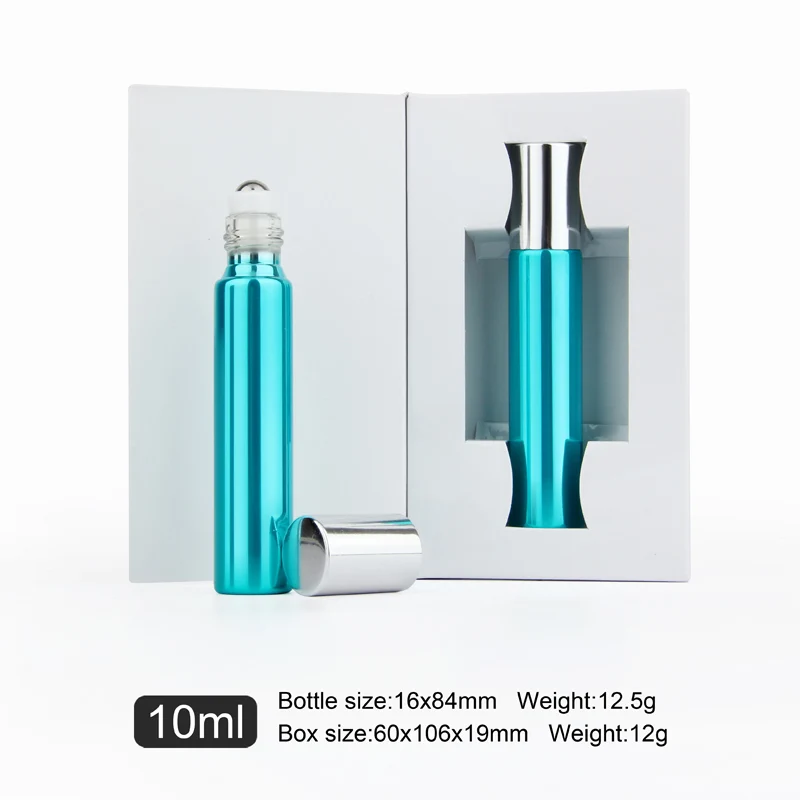 50 töö 10ml Kaasaskantav sinine eeterlik Õli Roll-on Pudel Pakendi karp Koos Roostevaba klaas Rulli Pall Reisi Kosmeetika Mahuti