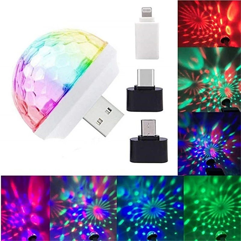 Mini Disco Light USB Port Värviline lavatuled Disco Tuled iseliikuvad Crystal Magic Ball lavatuled Crystal Laterna