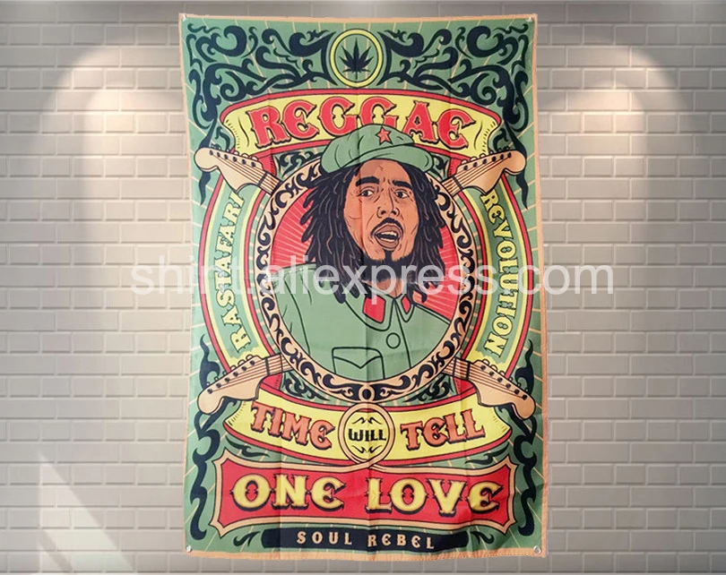 Bob Marley Flag Banner Polüester 144* 96cm Riputada seinale 4 kaitserõngad Kohandatud Lipu siseruumides