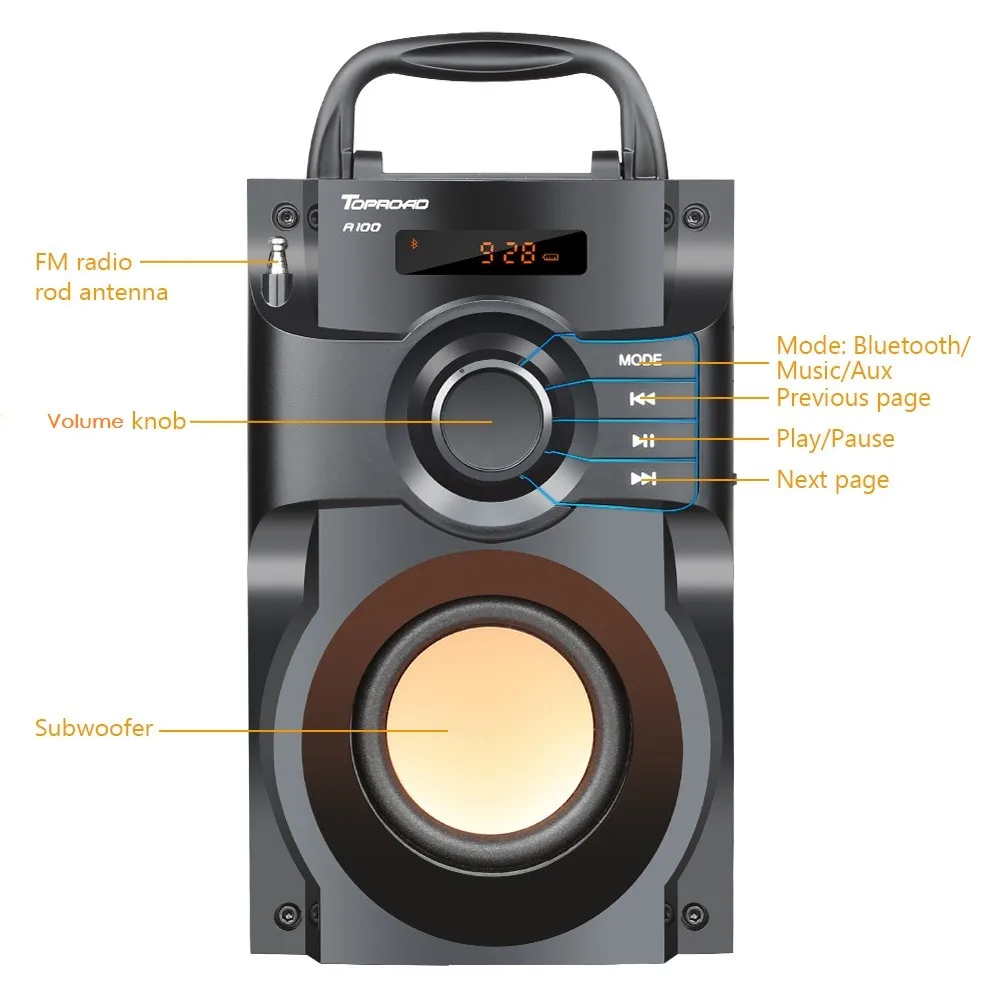 TOPROAD Stereo Bluetooth Kõlar, Subwoofer Supper Bass Traadita Kõlarid, Tantsimine Boombox Heli Box Toetab FM-Raadio TF AUX USB