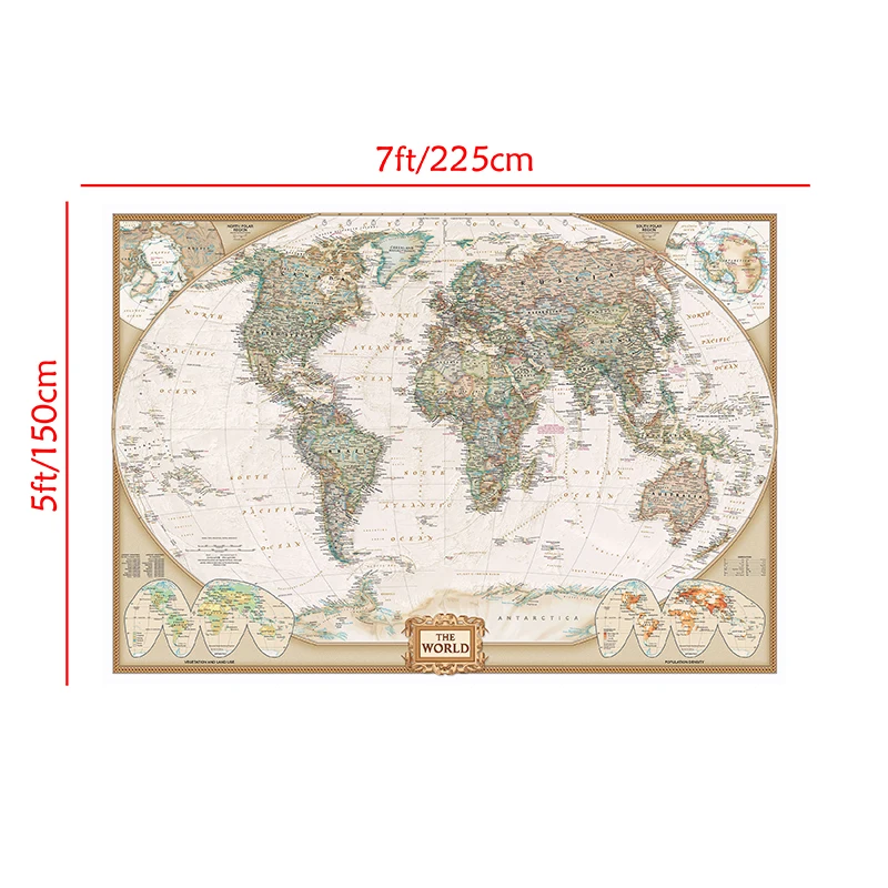 150x225cm Maailma Füüsiline Kaart mittekootud Kaart Olulised Jõed Maailma Hariduse Office Home Decor
