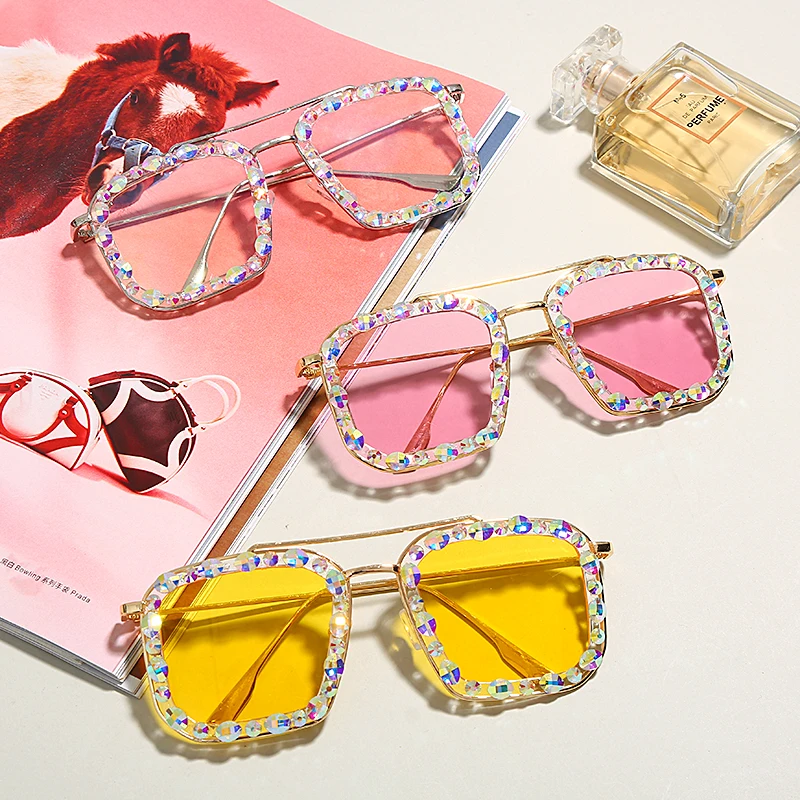 Ülegabariidiliste Square Diamond Päikeseprillid Naistele 2020 Värvikas Luxury Crystal Punk Päikeseprillid Daamid Prillid Mood Rhinestone okulary