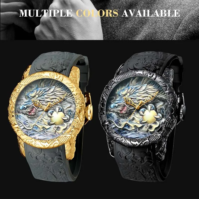 Mood Gold Dragon Skulptuur Vaadata Mehed Quartz Watch Veekindel Suur Dial Sport Kellad Meeste Vaata Top Luksus Brändi Kell