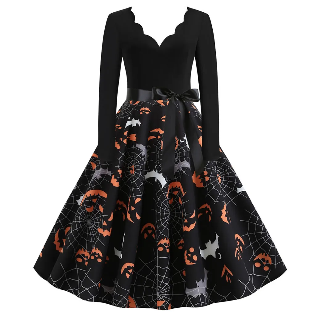 Mood Uued Kleidid Naistele Must Kõrvits Prindi Vintage Pikad Varrukad Halloween 1950. aastate Kodune Õhtu Pool Kõnniteed Kleit#40