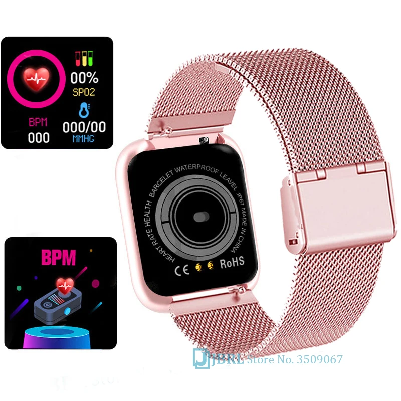 Lesfit Roosa Smart Watch Naised Mehed Smartwatch Android ja IOS Bluetooth Terasest Rihm Smart-vaata Vaata Elektroonilist Fitness Tracker