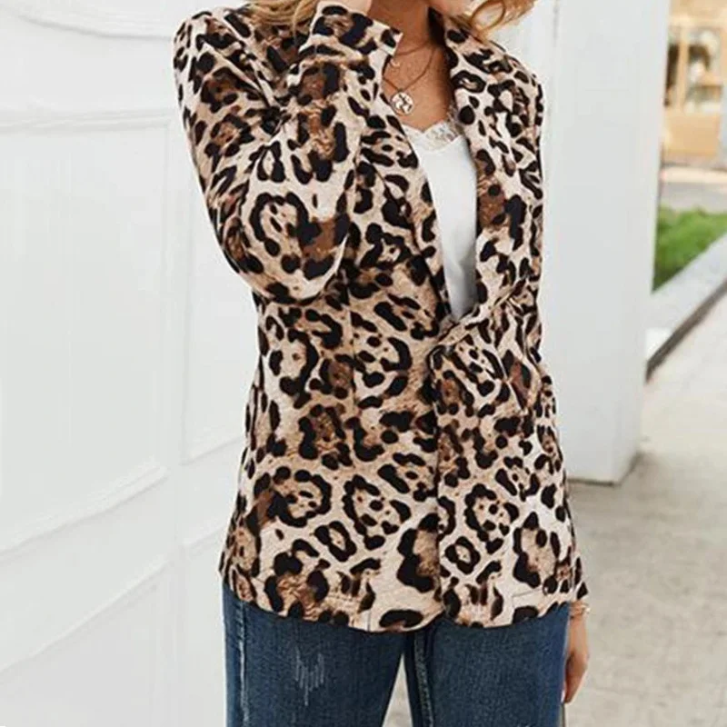Sügis Naiste Leopard Printida Jakk Naiste Keskmise Pikkusega Õhuke Õhuke Mantlid Outwear üks Nupp, Pikk Varrukas Sobiks Daamid