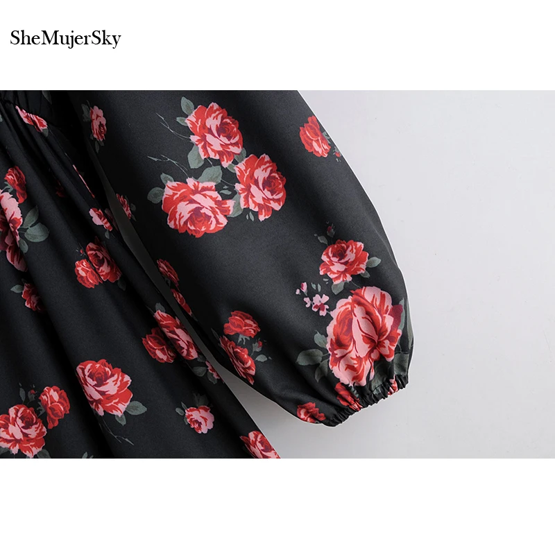 SheMujerSky Naiste Sügis Must Pikk Kleit Pikk Varrukas Õie Printida Ebaregulaarne Hem Maxi Kleit 2019 vestidos
