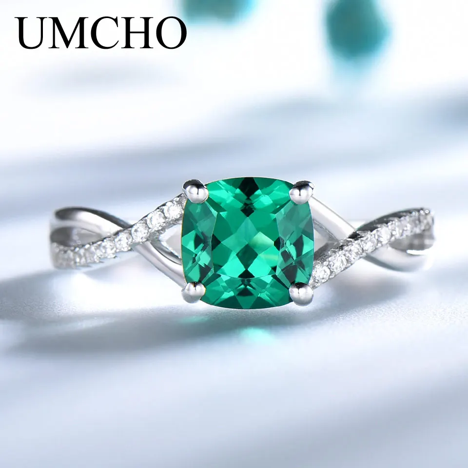 UMCHO Emerald Gemstone Rõngad Naiste Tahke 925 Sterling Hõbe Sõrmus Hõbe Pulm Kaasamine Bänd Romantiline Trahvi Ehteid Kingitus