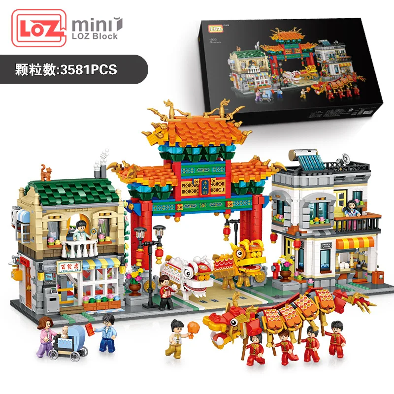 Uus LOZ min chinatown 1030 Hiina Traditsioonilise Kultuuri alustalad Draakon Lõvi Tants /Street view Arhitektuur kingitused 3581pcs