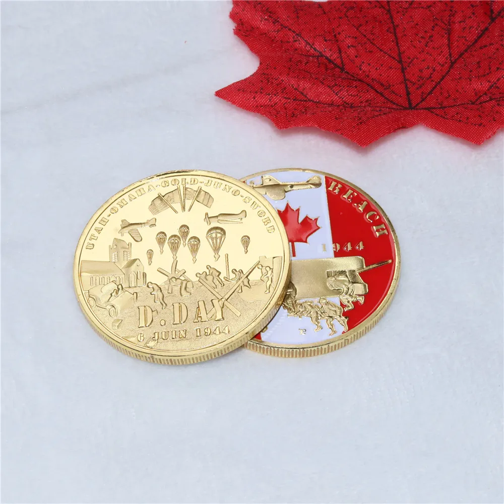 Kena Kanada suveniiride kogumise Kanada diviis WW2 D-Päev Juno Beach kullatud münt Kanada mälestusmündid