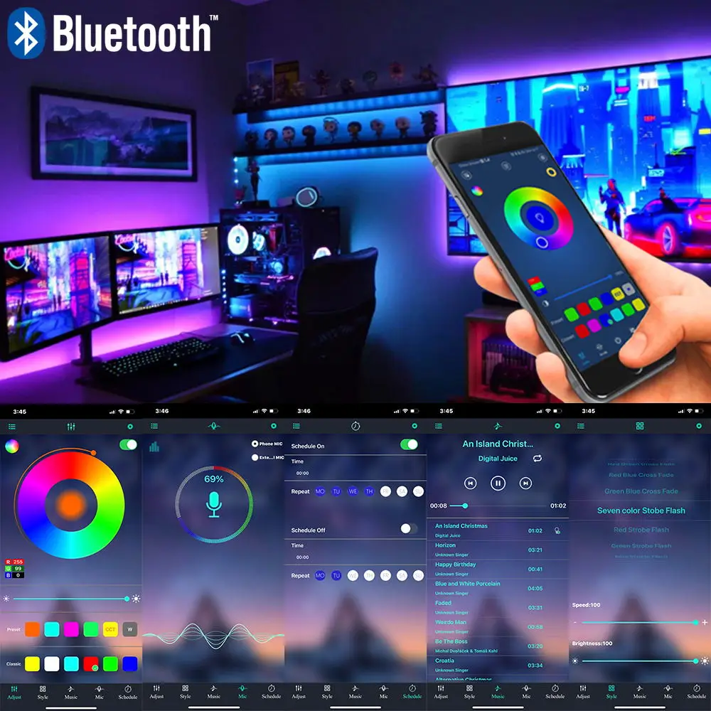 Bluetooth-LED Tulede Ribad, RGB 5050 SMD Veekindel Painduv Lint Diood DC12V 5M 10M 15M 20M pult+Adapter WIFI Luz Led
