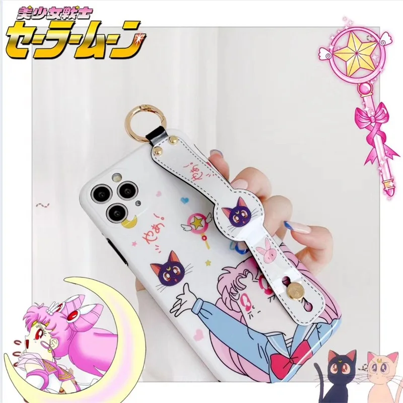 Cartoon armas Sailor Moon randme bracke Telefon Case For iphone 7 8 Plus X XS XR 11 Pro max SE2 Randme seista omanik Pehme Kaas coque