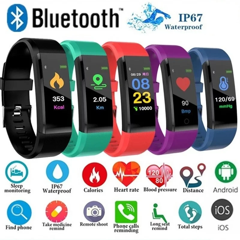 ID115 Pluss värv ekraan Sport Pedometer veekindel vererõhu mõõtmine, südame löögisageduse, vererõhu monitor fitness smart br