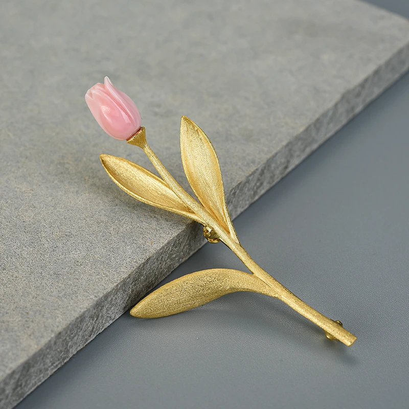 Lotus Lõbus Igavese Armastuse Tulip Flower Prossid Reaalne 925 Sterling Hõbe 18K Kuld Käsitöö Disain, Trahvi Ehteid Parim Kingitus Naistele