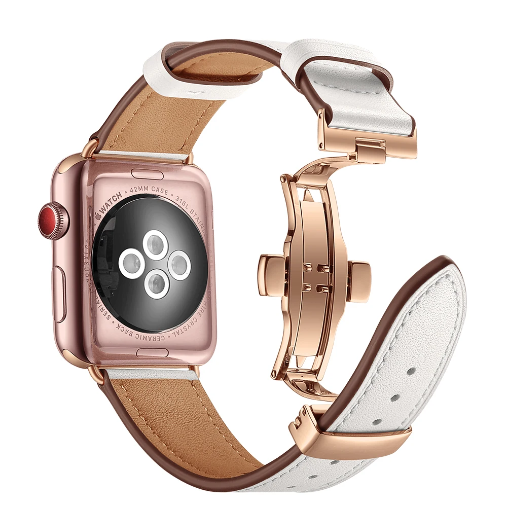 Nahk Bänd Apple Watch Seeria 5 4 44mm 40mm Rose gold Butterflyclasp Rihm Watchband iWatch 3/2/ 42mm 38mm Kõrge kvaliteediga