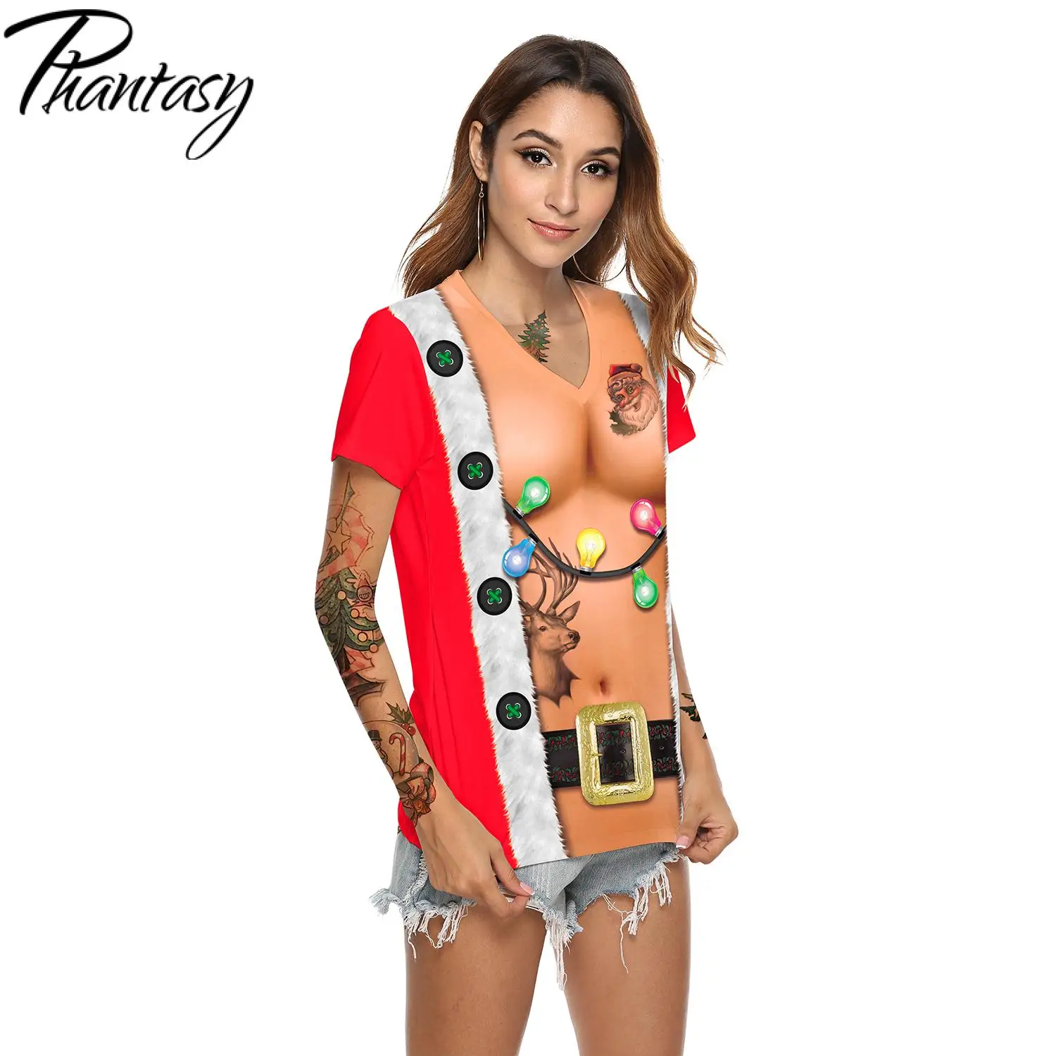 Phantasy 2020 Uusim Mood V-kaeluse, Lühikeste Varrukate Naljakas Tshirt 3D Print Naiste Jõulud T-särk, Topid Riided