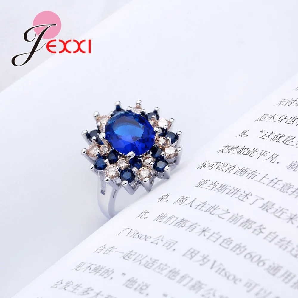 Trendikas 925 Sterling Hõbe Sõrmus Sinise Lille-Kuju Luksus Austria Crystal Romantiline Kaasamine Abielusõrmus Naistele