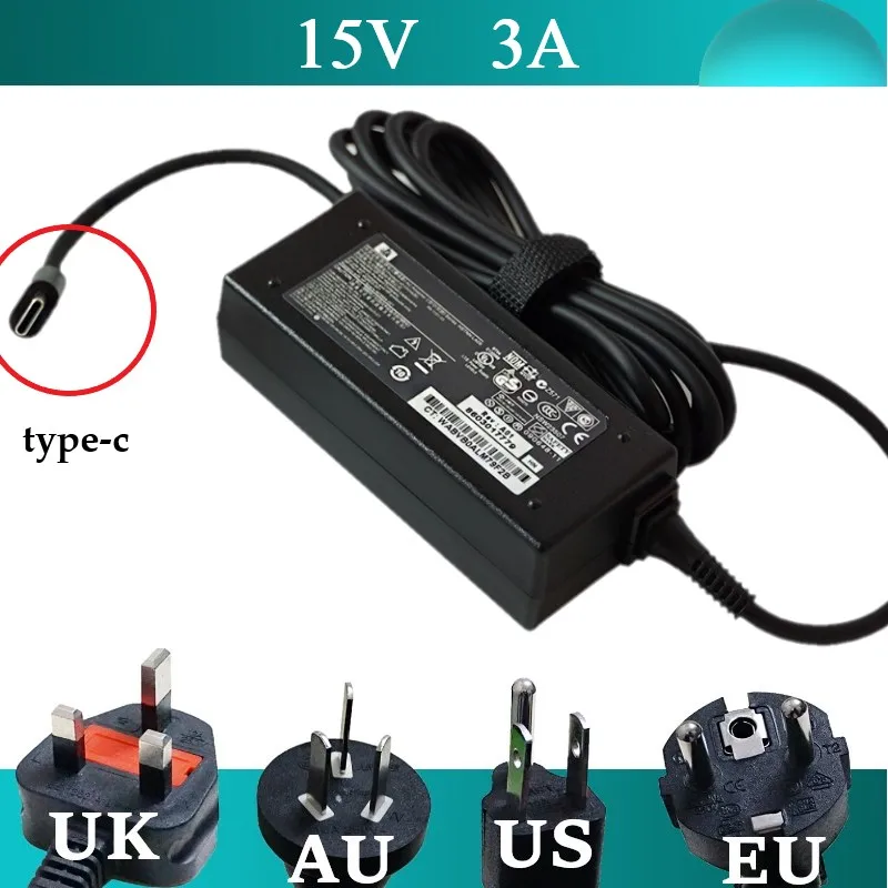 Algne 45W USB Type C AC Power Adapter HP Genotsiid 12-a000 x2 13-v000 Sülearvuti Laadija TPN-CA01 918337-002 844205-850 15V 3A