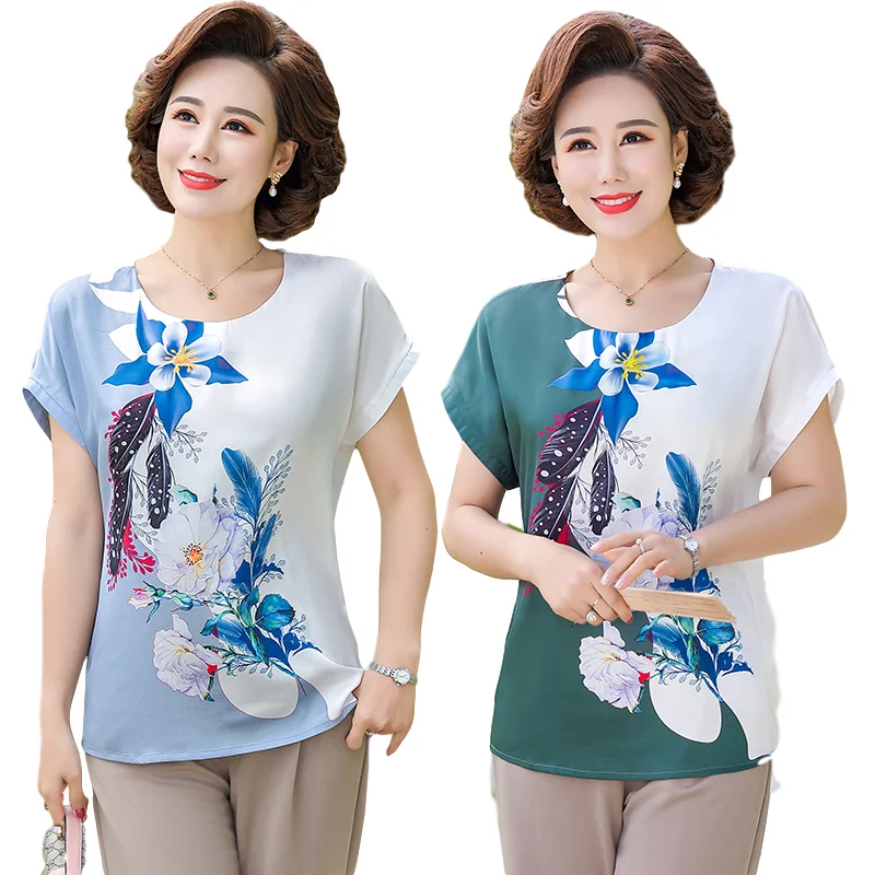 Silk T-Särk Naiste Lühikesed Varrukad Vabaaja Tee Suvel-Suurpärase Tshirt O-Kaeluse Trükitud Ema Tops Pluss Suurus 2020 Uued Riided särgid