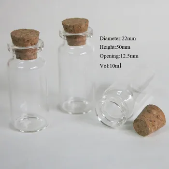 100 x 10 ml läbipaistvast Klaasist Pudel, millel Puidust Kork 10cc 1/3oz Väike Selge Pudeli Korgist Korgiga Klaasist Viaal 22*50*12.5 mm Mahuti