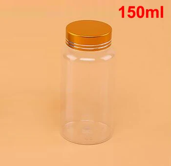100TK 150ML/150CC läbipaistvast Plastikust PET-Pudel, Pill / Kapslid / Pulber Pudelis Alumiiniumist kuldne Kork & Surve Tundlik Tihendid